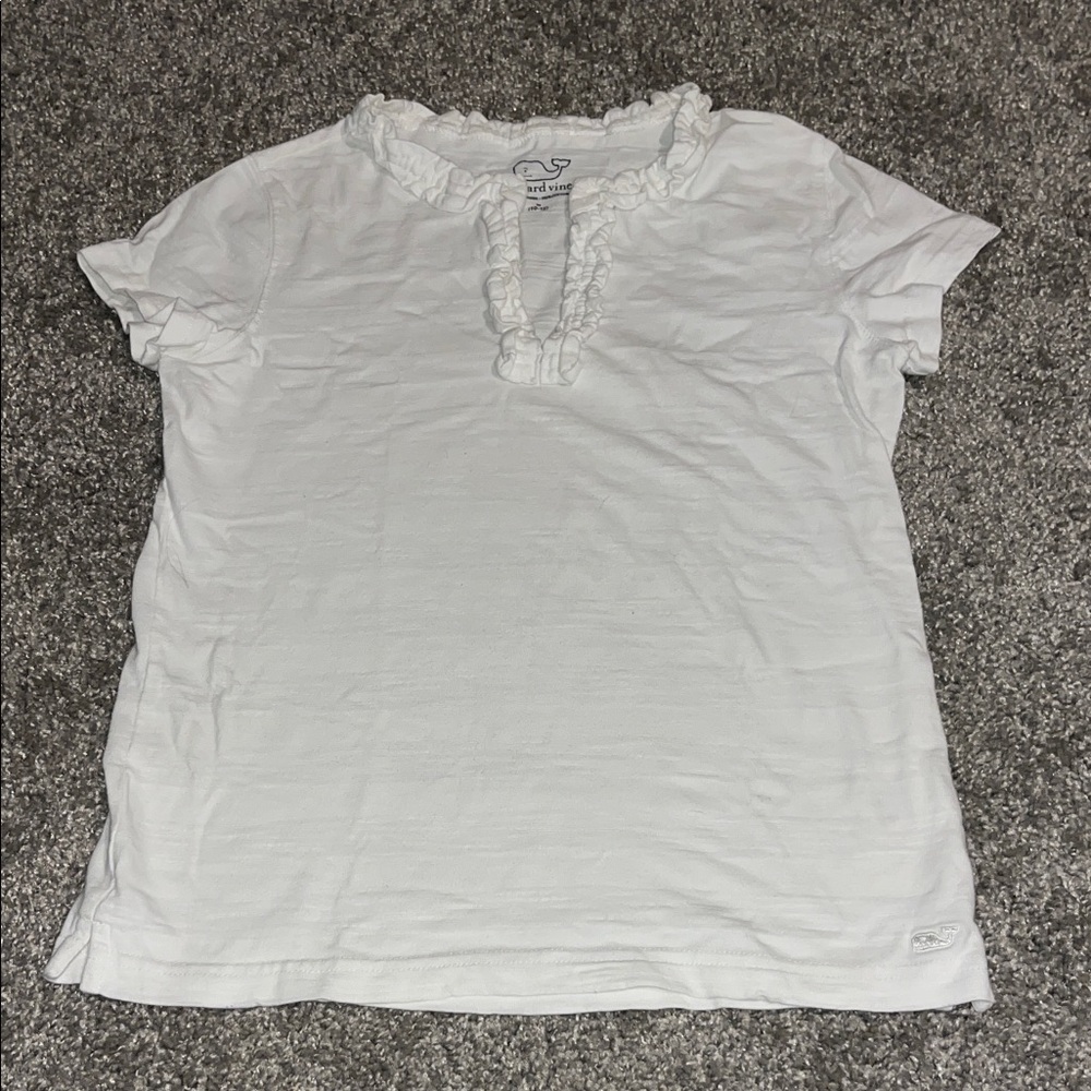 Vineyard Vines White Stripes Ruffled Short Sleeve Tee